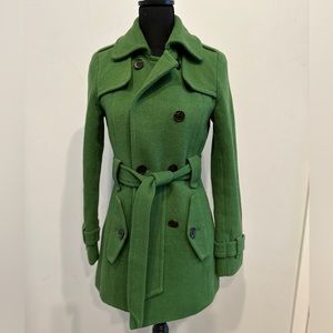 Like New Kelly Green Calvin Klein Wool Coat w/ Button Detail